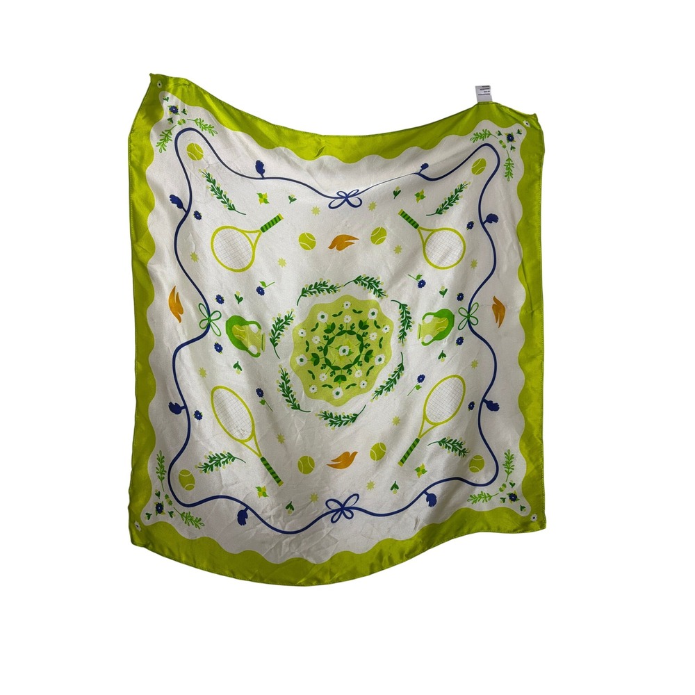 US Open 2026 Dove 100% Silk Square Scarf Tennis Racket Floral Lime Green